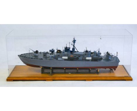 A 'Fine Arts' scale model of the 80ft Elco motor torpedo boat PT-587: radar aerial over bridge and anti aircraft guns, fore a