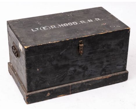 A mid 20th century seaman's chest: in blue and inscribed 'Lt (E) R Hood RNR', 43 x80 x 47cm.
