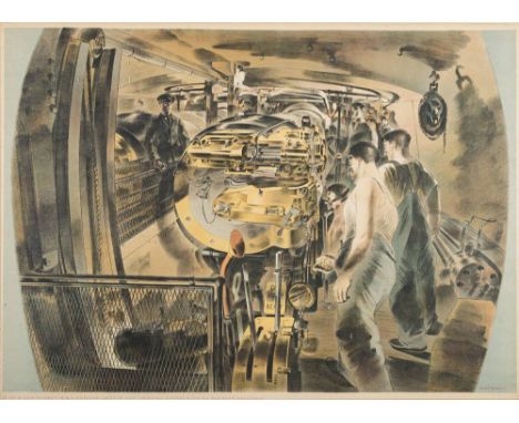 Barnett Freedman (1901-1958)'15 inch Gun Turret, HMS Repulse, August 1941':lithograph, framed and glazed.subject size 70 x 99
