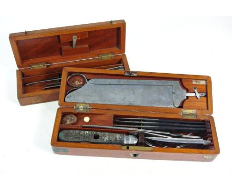 A 19th century mahogany cased field surgeons kit by Ferguson: comprising bone and Lister knife with detachable handle, scalpe