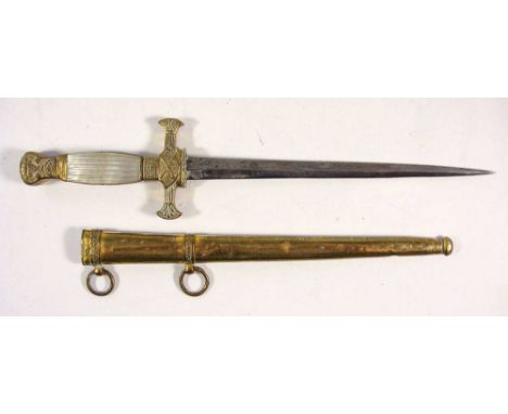 A Napoleonic French dirk:, the tapering diamond sectioned double edged blade over a gilt brass hilt with crossed oars and anc