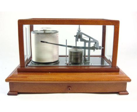 A mahogany cased barograph by Casella, London: the clockwork recorder and ten drum atmosphere on a polished steel base signed