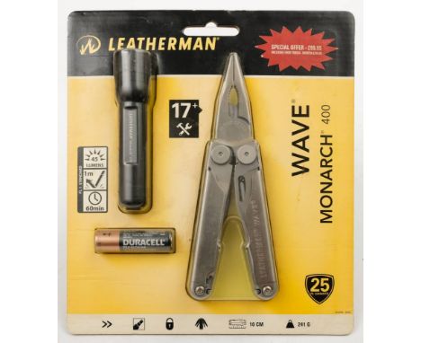 A Leatherman Wave Monarch 400 multi tool penknife in original unopened blister pack:, together with  FL1 standard Leatherman 