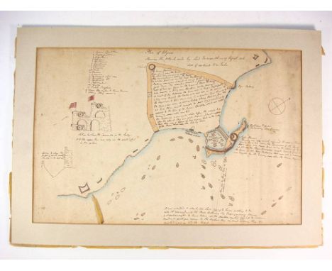 An early 19th Century manuscript 'Plan of Algiers. Shewing (sic) the Attack made by Lord Exmouth 27th August 1816':,  ink and