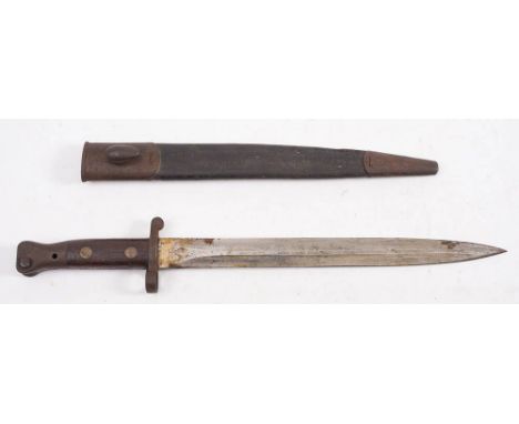 An Edwardian 1888 MK II pattern bayonet:, the straight double edged blade stamped with crown and 'ER' cipher and dated '02', 