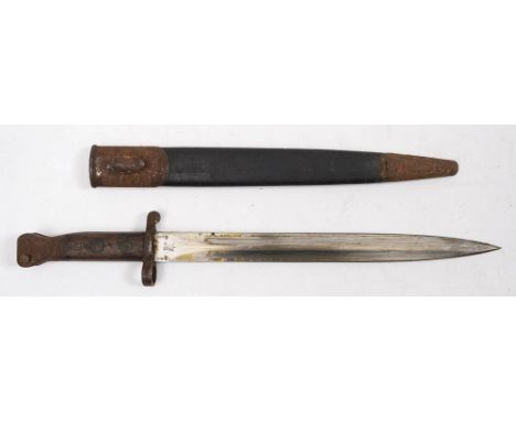 A late Victorian 1888 pattern Lee Metford  bayonet: the straight double edge blade with crown and 'VR' cipher to one side and