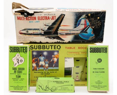 A Japanese battery operated 'Multi-Action Elcetra-Jet' in original box: together with a Gilbert Moon Adare Space Dog in suit,