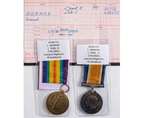 A WWI pair to '50786 Pte S Norman L'Pool R':.