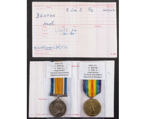 A WWI pair to '40942 Pte H Benton R War. R':.