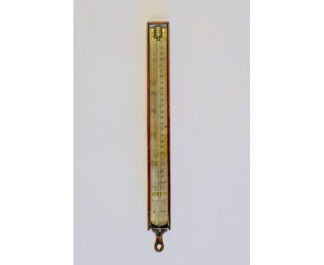 A 19th century mahogany and glazed thermometer by Polti, Exon: signed as per title, the silvered gauge calibrated in degrees 