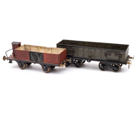 A Marklin gauge 1 open wagon with Vigie, together with a similar open wagon: (2) (both with replaced/repaired buffers).