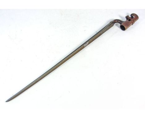 A 19th century percussion cap rifle:, plain 42 1/12 inch triple banded barrel with steel ramrod beneath, plain sidelock actio