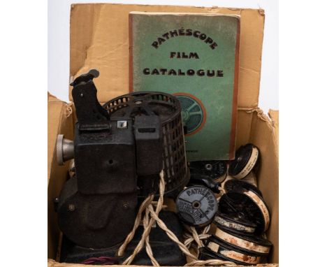 An early 20th century Pathescope hand cranked projector: numbered 'Z37515' with caged transformer, also a 1933 Pathescope Fil