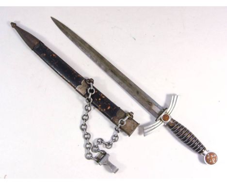 A German WWI period Luftwaffe Type One Dress dagger by R A Herde, Solingen:, the straight double edge blade with makers mark 