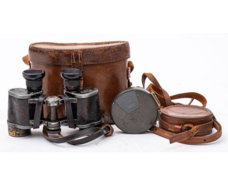 A pair of early 20th century Carl Zeiss Jena DF8x24 binoculars: No 794483 in a brown leather case, together with a lacquered 