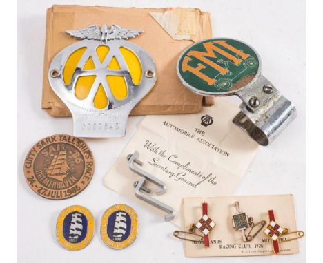 Brooklands Automobile Racing Club 1926, two enamel members guest badges on original card: and one other guest badge for 1936,