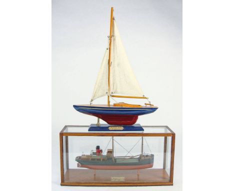 A small scale model of the Hatch Steamer 'SS Kyle Rhea': in a glazed case, 17.5 x 36 x 11cm and a wooden model of the Royal Y