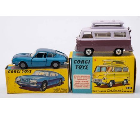 Corgi 420 Ford Thames 'Airborne' caravan: two tone lilac/mauve, silver trim , spun hubs in blue and yellow picture box and Co