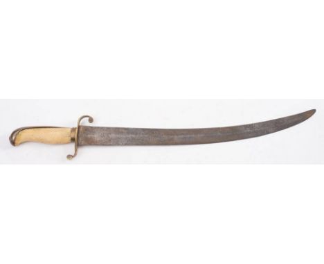 A late 18th/early 19th century Naval dagger: the slightly curved single edge blade with engraved foliate decoration over a gi
