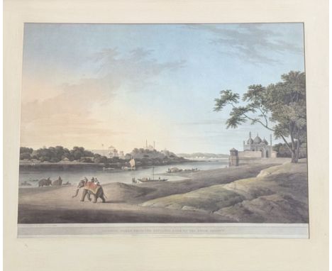 A pair of prints After Thomas Daniell RA (British 1749-1840), "The Chalees Satoon in the Front of Allahabad on the River Jumn