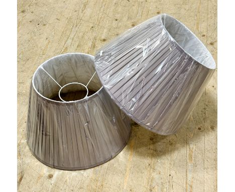 A pair of new dove grey silk lined table lamp shades: h. x 29cm x l. x 46cm&nbsp;