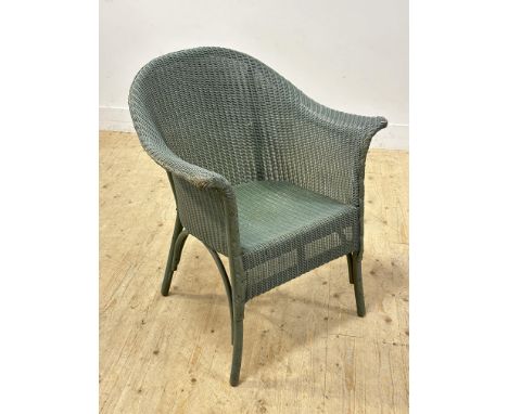 A vintage 1930s classic Lloyd loom celadon pained basket chair with out swept arms: h. x 80cm x l. x 66cm x w.x 58cm&nbsp;&nb