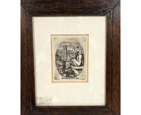 After Charles Meryon (1821-68) "Le Stryge" (The Gargoyle), 1852, copperplate print after the original etching, in an oak fram
