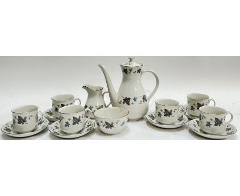 A Ridgway Vinewood part tea or coffee set decorated with autumnal/winter foliage, comprising a pot, a milk jug, a sugar bowl,