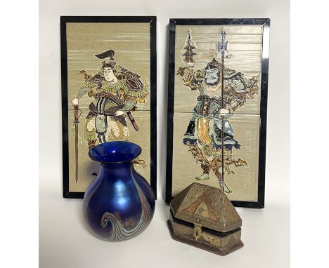 A pair of framed tile pictures on Majolica by Maw Co Highgate Tile Works, both depicting Samurai warriors (h. x 42 cm w. x 22