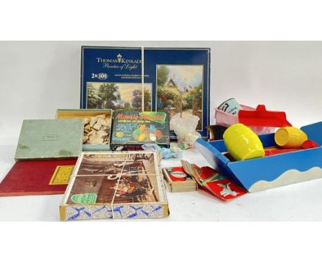 A group of vintage children's toys and games including jigsaw puzzles, board games Tiffany and Co box, playing cards, Mousie-