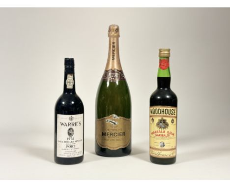 A bottle of Warre's 1974 Late Bottled Vintage, bottled in 1978 (75cl) (unopened), a large bottle of Mercier Private Brut NV C