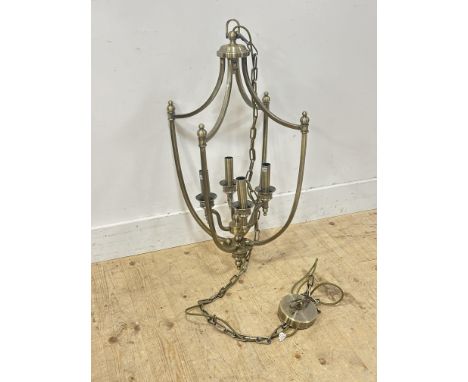 A Lombard four branch antiqued brass pendant hall lantern style light fitting: h. x 90cm x w. x 48cm chain length x 143cm&nbs