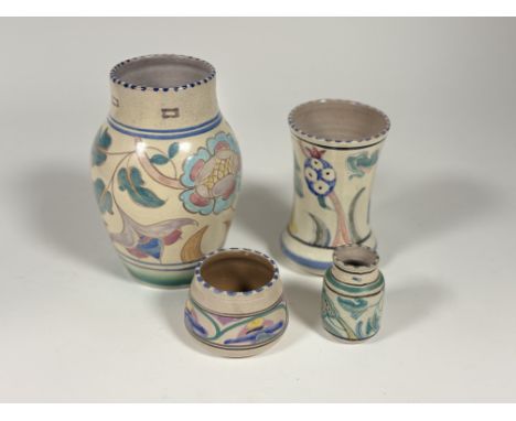 A collection of four decorative Collard Honiton pottery comprising, a baluster shaped vase (h-20cm), a small trinket dish, a 