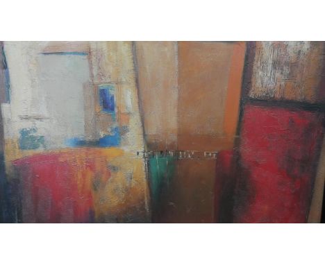 Michele Patrizio (1955-) A large framed print of an abstract oil on canvas. Printed signature. H.98 W.125cm 