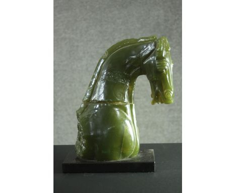 A V&amp;A green resin horse head reproduction sculpture by Austin Sculpture 1995. A reproduction of 'Head and the Partial Tor