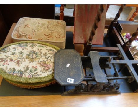Heavy Cast iron scales and a Wooden painted stool