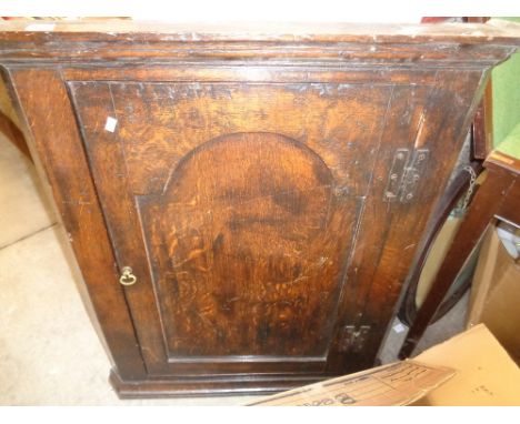 Georgian oak corner cabinet with straight shelf interior