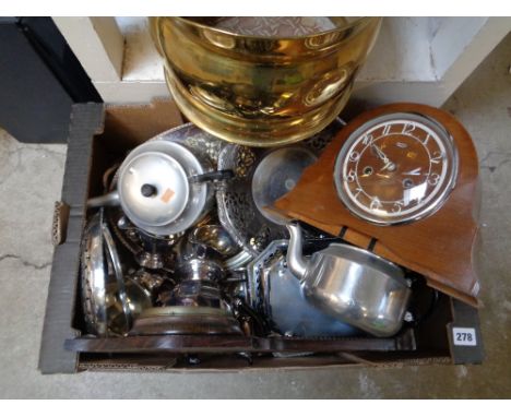 Smiths Enfield Walnut cased mantel clock, Oak cased Barometer and assorted bygones