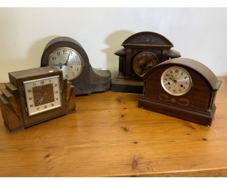 Four large mantle clocks, Art Deco, Edwardian and 20th century. 