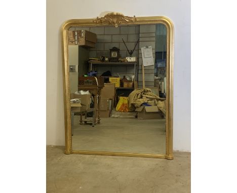 A large modern gilt framed mirror with shell and pearl decoration.W:124cm x H:155cm