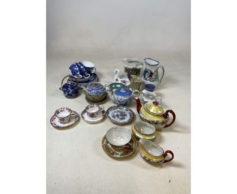 Mixed ceramics including willow pattern, Cauldron cabinet cups and saucers and other items 