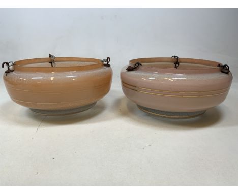 A near pair of vintage opaque glass ceiling lights. 