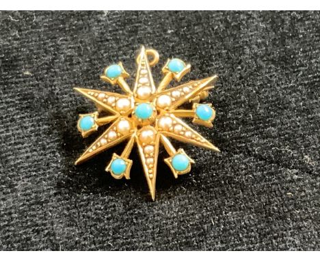 A 15ct Edwardian pearl and turquoise pendant. 