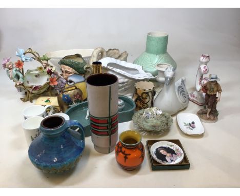 West German fat lava vases with a Gos Dutch vase and other ceramic items 
