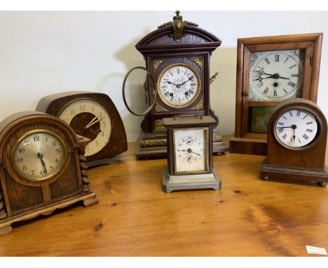 Six mantle clocks and carriage clock. Smiths Camerer Kuss and co etc. 