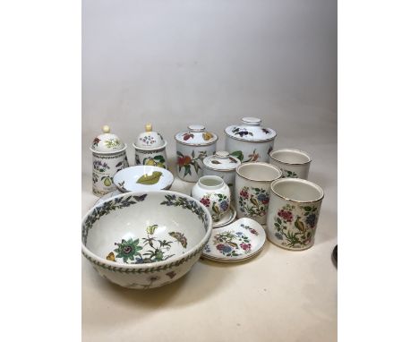 Royal Worcester Evesham and Portmeirion. A set of 3 Evesham storage jars, a large Portmeirion serving bowl and other items 