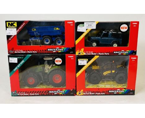 Britains 1:32 Scale - To include: Land rover playset, new holland TH7.4Z telehandler, NC power tilt dump trailer, fendt 828 v