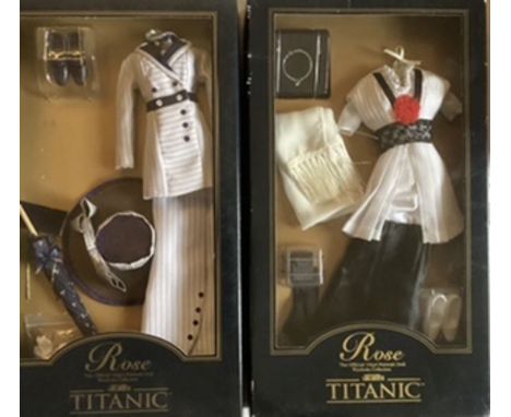 Franklin Mint Vinyl portrait dolls ; Titanic Rose outfits ; Elevator tailored set and Boarding pinstripe set (2) boxed unopen