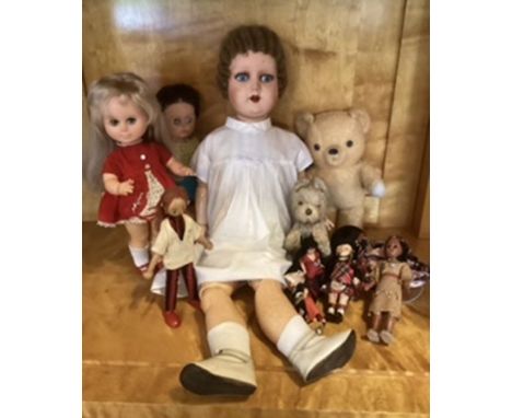 Vintage Childhood collection from a family of dolls to include a Large 1930s Unica Belgian composition doll, a pedigree colle