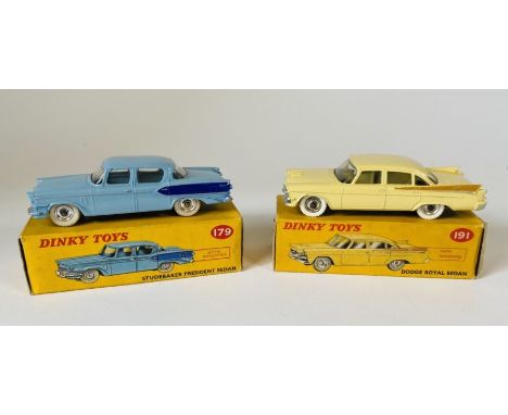 Dinky Toys No.179 Studebaker President Sedan, (light blue body with dark blue flash, with silver detailed grille, white tyres